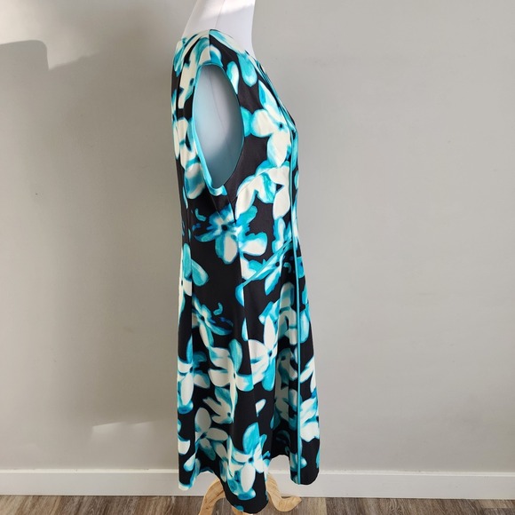 London Times Tea Dress Womens 16 Blue Floral Wedding Cocktail Office Party Work - Picture 3 of 15